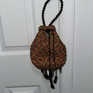 Vintage Multicolor Woven Drawstring Bag
